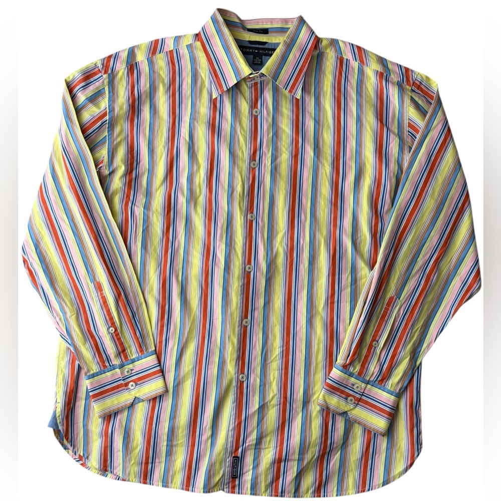 Tommy Hilfiger Slim Fit Multicolor Stripe Designer Classic Button-Down Shirt